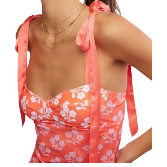 NWT Free People Printed Got Glam Slip Midi Dress XS Coral Orange Pink Floral - Picture 2 of 10